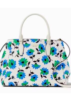 kate spade White Floral Satchel with Blue & Green Flowers